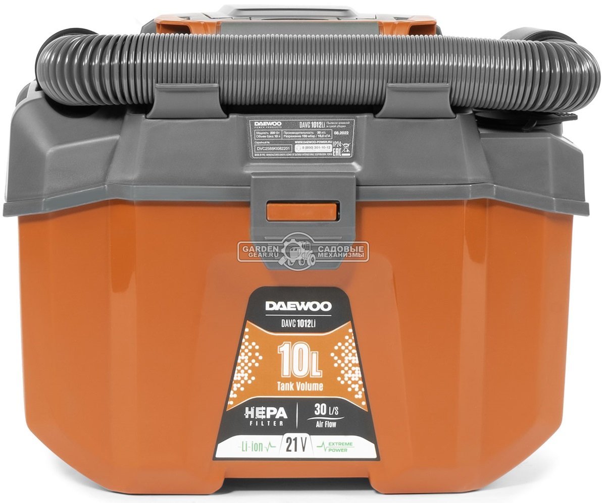Пылесос аккумуляторный Daewoo DAVC 1012Li SET для сухой и влажной уборки (PRC, 21В, 4,0 Ач, 1800 л/мин, 150 мбар, контейнер 10 л, шланг, 3,1 кг.)
