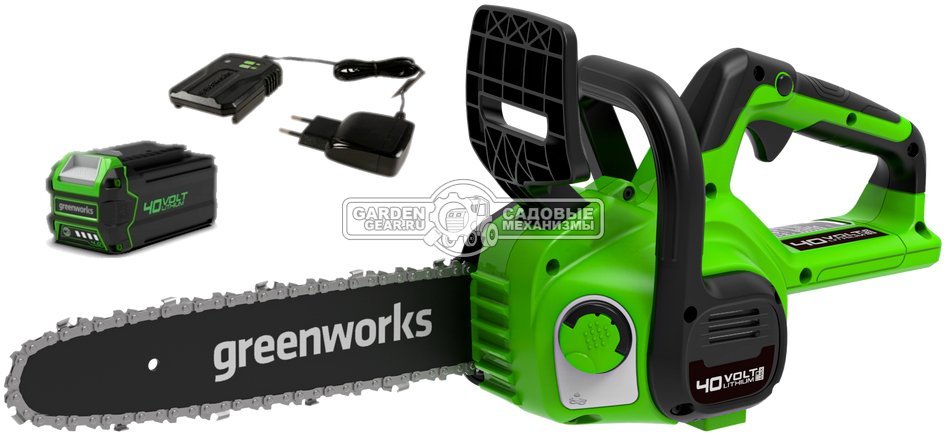 Пила аккумуляторная цепная GreenWorks G40CS30IIK4 12&quot; c АКБ 4 А/ч и ЗУ (PRC, 40В, 3/8&quot;-1.1-52E, 2.74 кг)