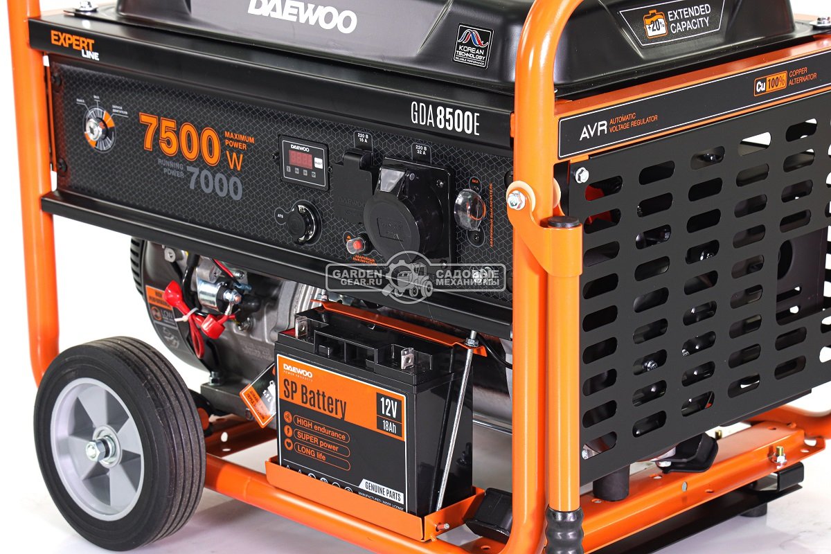 Бензиновый генератор Daewoo GDA 8500E (PRC, 445 см3, 7,0/7,5 кВт, электростартер, разъем ATS, колеса, 30 л, 93,4 кг.)