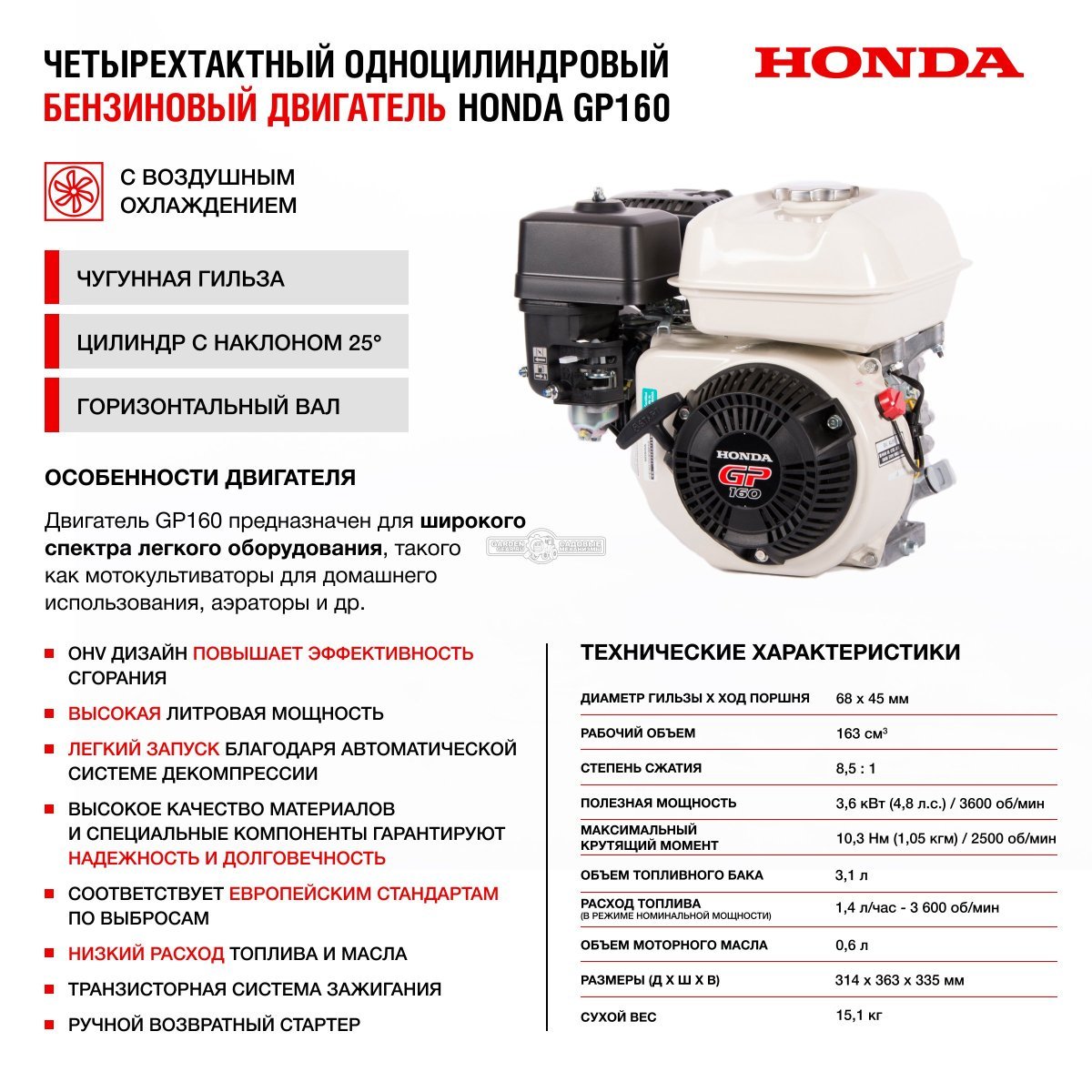 Мотопомпа бензиновая для чистой воды HND WP30PC (PRC, Honda GP160, 50 м3/ч, 3&quot;, 24 кг)