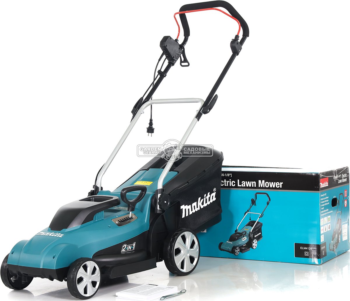 Газонокосилка электрическая Makita ELM4120 (PRC, 1600 Вт, 41 см, 45 л., пластик, 14.5 кг)