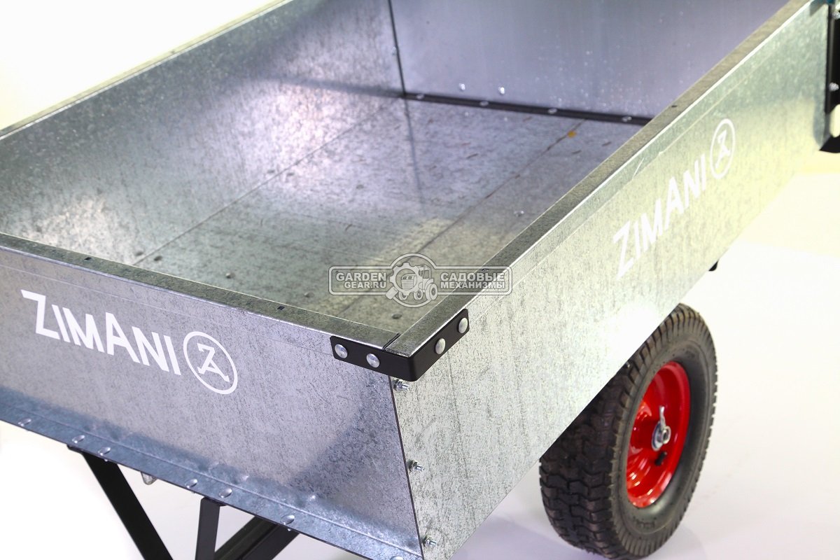 Тележка - прицеп ZimAni Stainless steel 500 для садовых тракторов, с механизмом опрокидывания (оцинкованной сталь, 500 кг)