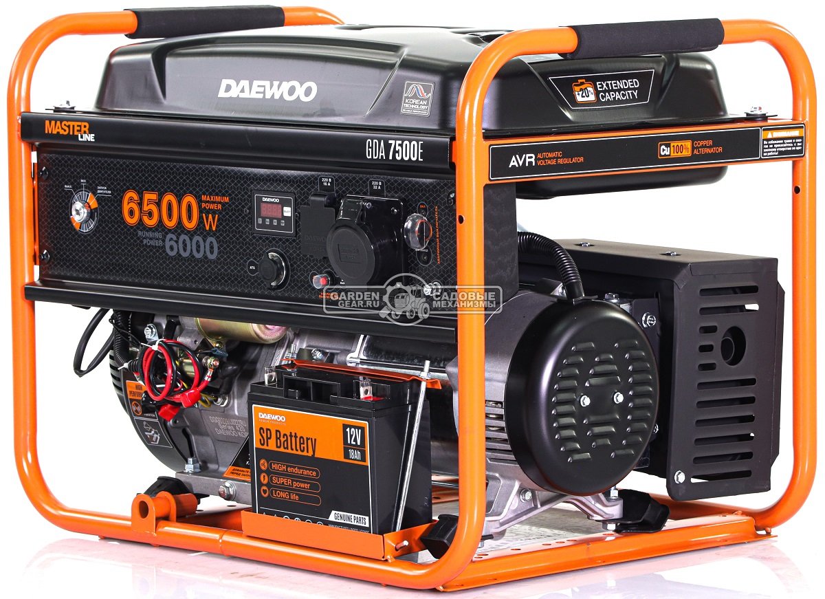 Бензиновый генератор Daewoo GDA 7500E (PRC, 420 см3, 6,0/6,5 кВт, 30 л., электростартер, разъем ATS, 81,3 кг.)