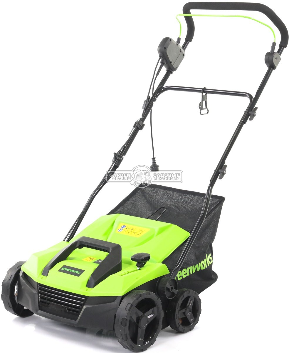 Вертикуттер - аэратор электрический GreenWorks GDT15 (PRC, 1500 Вт, 36 см., ножи + пружины, 45 л, 12.8 кг)