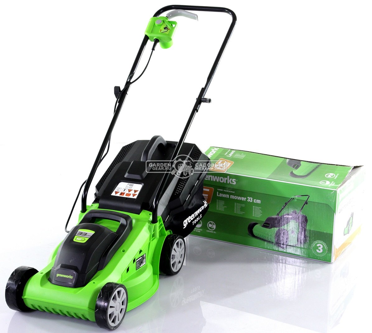 Газонокосилка электрическая GreenWorks GLM1232 (PRC, 32 см, 1200 Вт, плаcтик, 25 л, 7 кг)