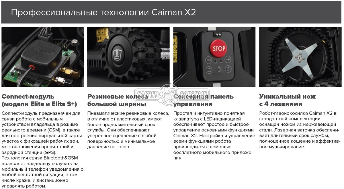 Газонокосилка робот Caiman Tech X2 Elite ZR Radar (ITA, площадь газона до 1000 м2, нож 18 см., Bluetooth, алгоритм умной стрижки, вес 7,5 кг.)