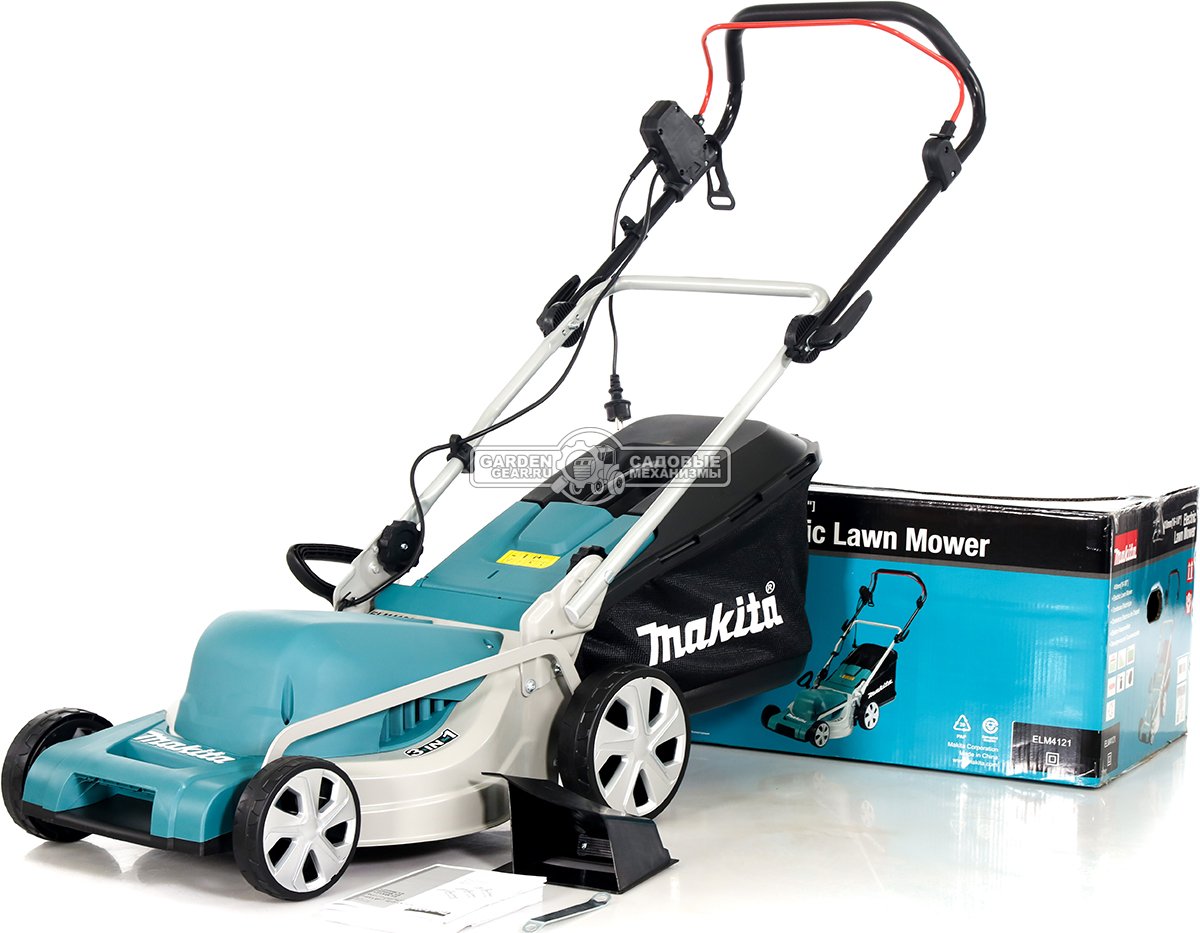 Газонокосилка электрическая Makita ELM4121 (PRC, 1600 Вт, 41 см, 50 л., сталь, мульчирование, 20.5 кг)