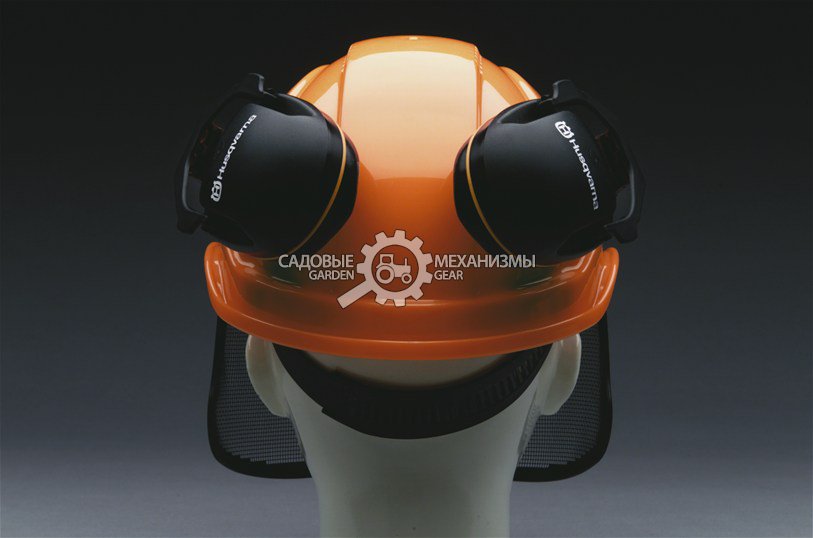 Шлем защитный Husqvarna Functional оранжевый, в комплекте защитная сетка-маска для лица UltraVIision, наушники, солнцезащитный козырек, пелерина