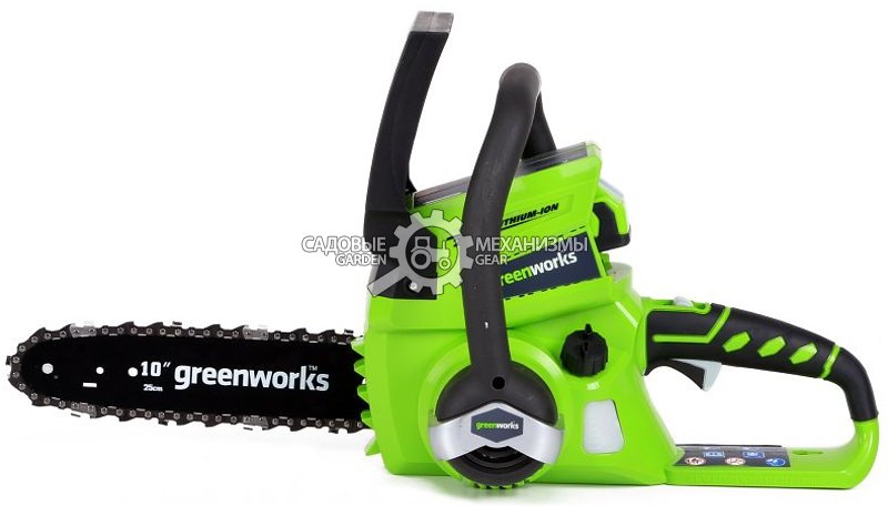 Пила аккумуляторная цепная GreenWorks G24CS25K2 10&quot; c АКБ 2 А/ч и ЗУ (PRC, 24В, 3/8&quot;-1.1-46E, 2.7 кг)