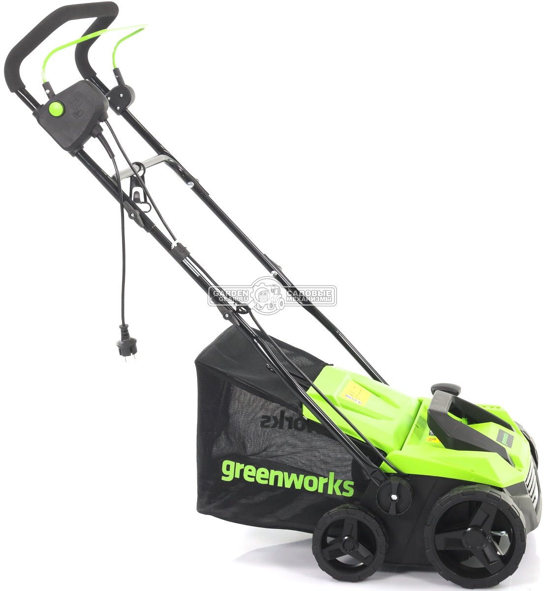 Вертикуттер - аэратор электрический GreenWorks GDT15 (PRC, 1500 Вт, 36 см., ножи + пружины, 45 л, 12.8 кг)