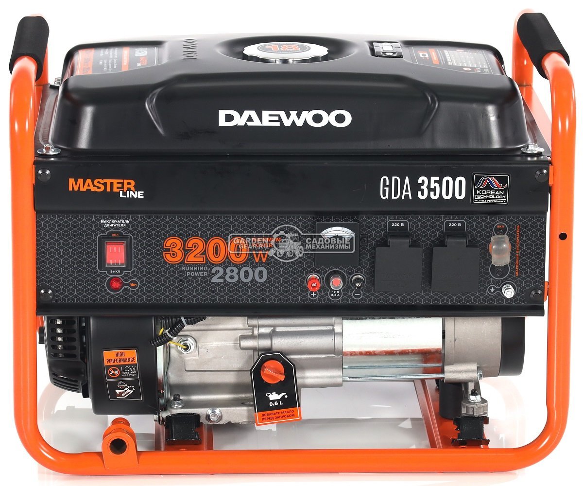 Бензиновый генератор Daewoo GDA 3500 (PRC, 208 см3, 2,8/3,2 кВт, 18 л., 40,4 кг.)