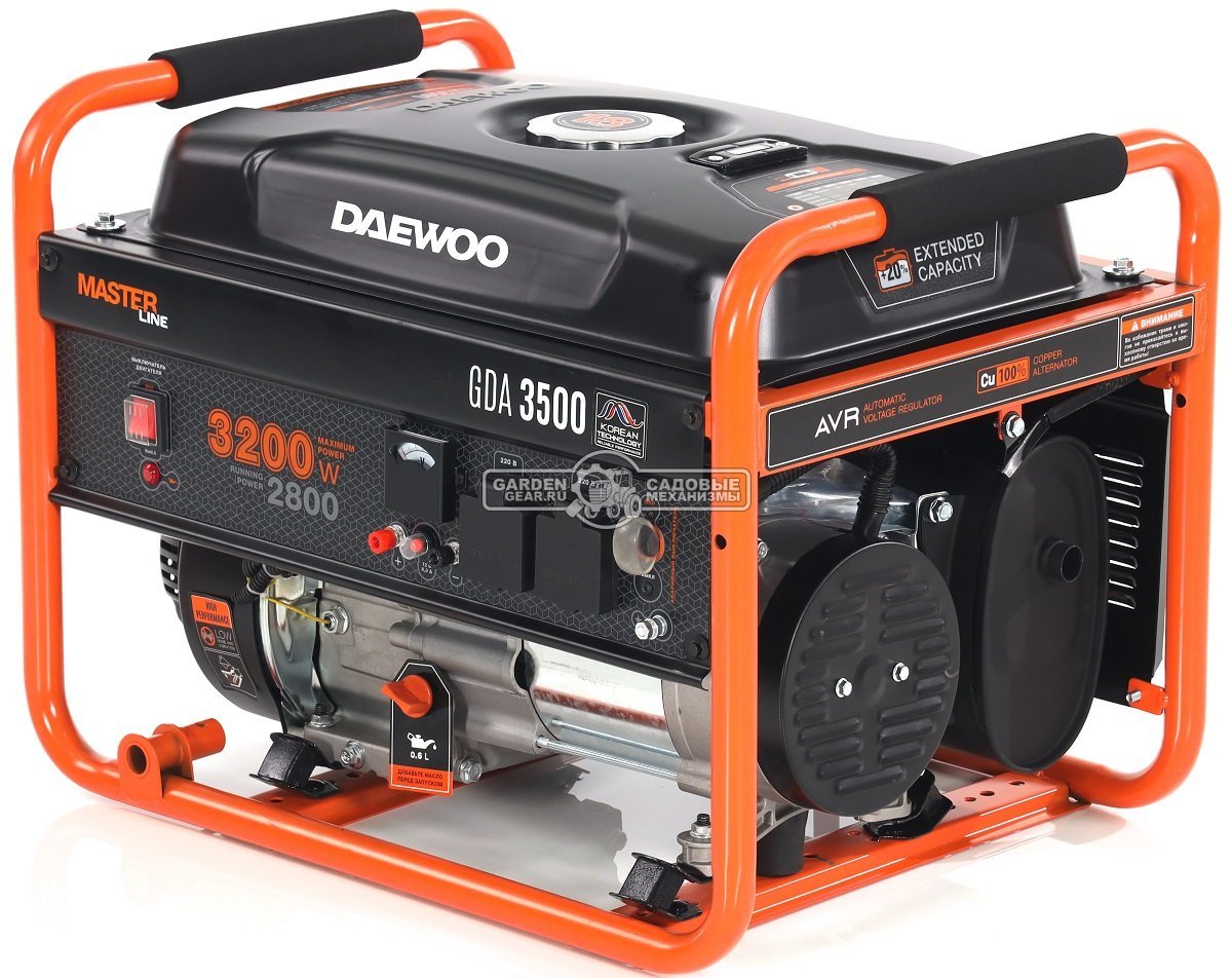 Бензиновый генератор Daewoo GDA 3500 (PRC, 208 см3, 2,8/3,2 кВт, 18 л., 40,4 кг.)