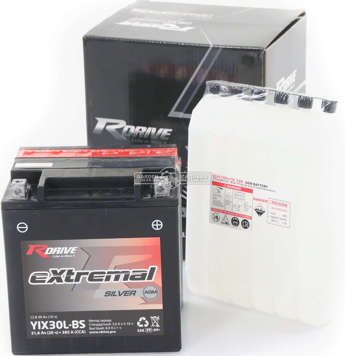 Аккумулятор RDrive Extremal Silver YIX30L-BS сухозаряженный (165x125x175, 12В, 30 Ач, 385A, обратная полярность)