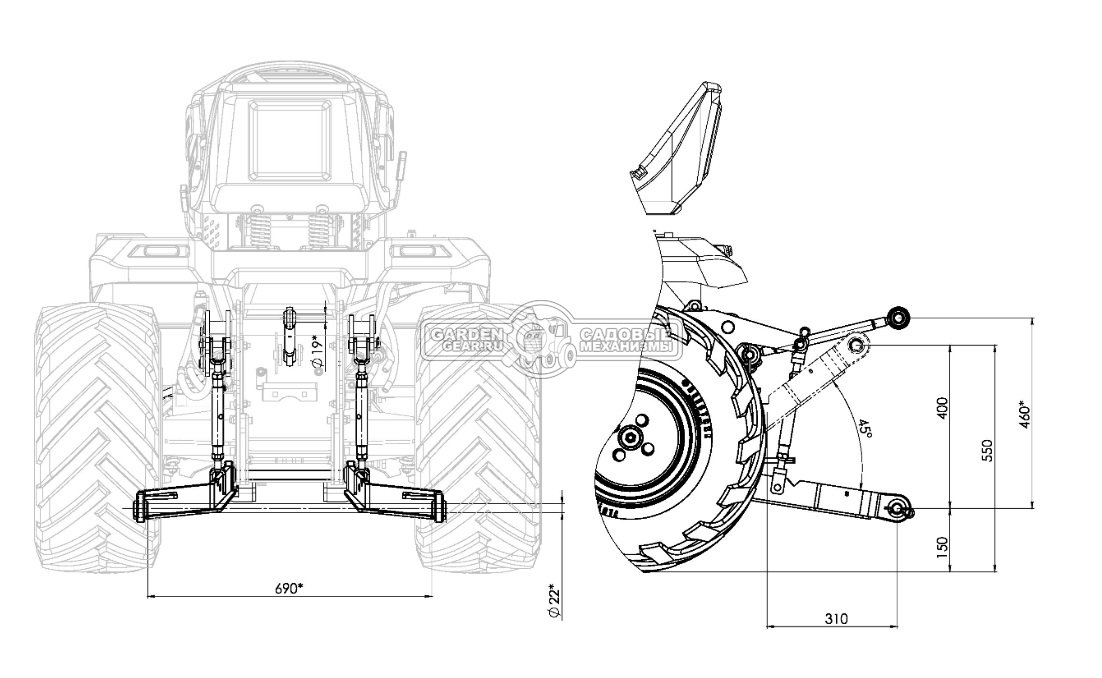 Садовый трактор Митракс Т150 на газонных колесах (RUS, Zongshen 750 куб.см., 24 л.с., гидростатич. трансмиссия, трехточечная сцепка, 535 кг)