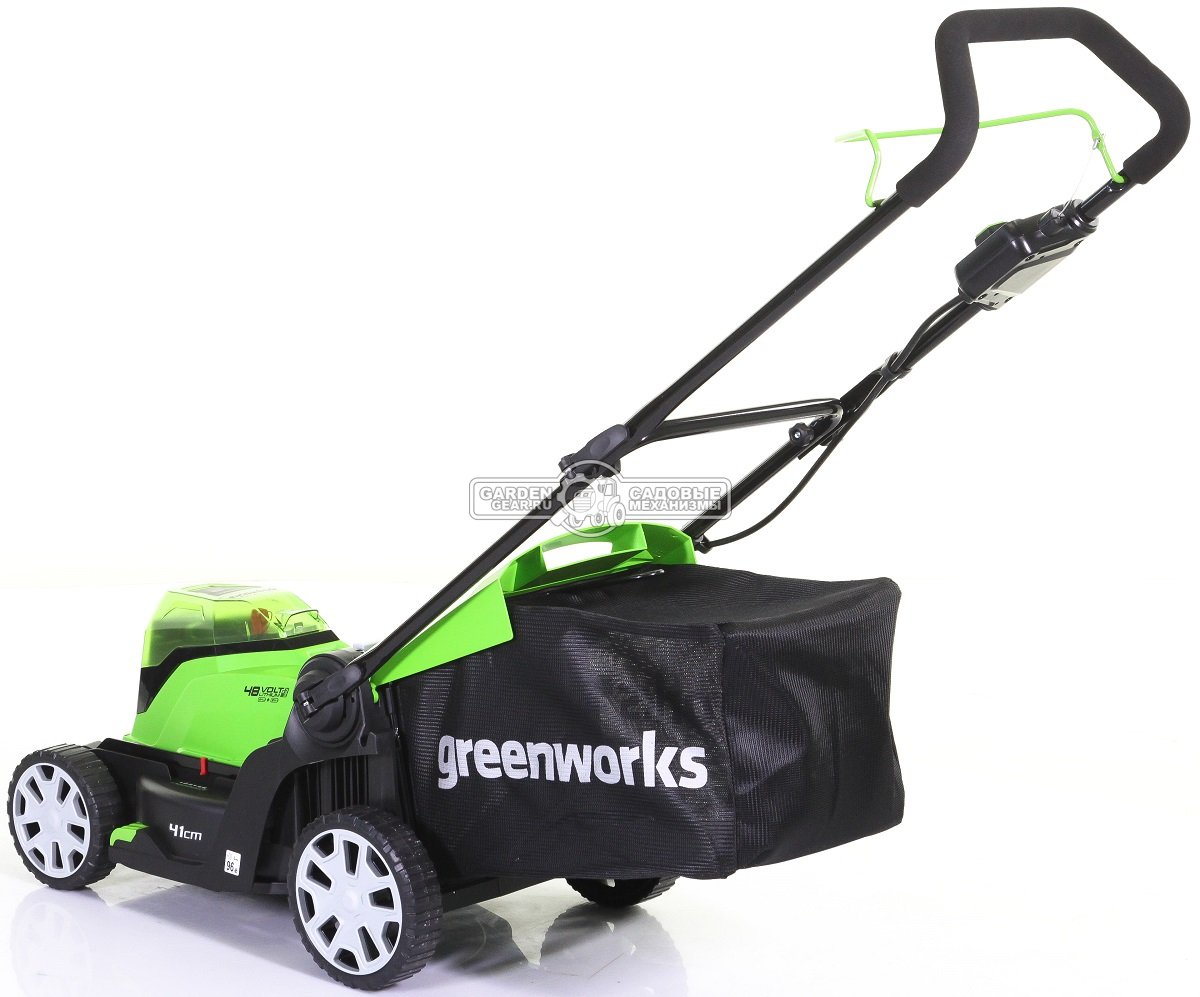 Газонокосилка аккумуляторная GreenWorks G24X2LM41 без АКБ и ЗУ (PRC, 24В, 41 см, 2 слота для АКБ, пластик, мульчирование, 50 л, 18 кг)