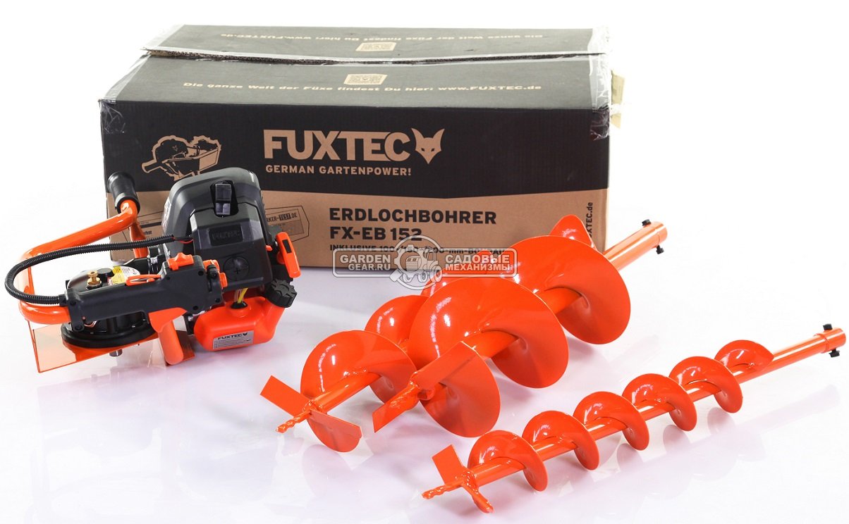 Бензобур / мотобур Fuxtec FX-EB152 + шнеки 10 / 15 / 20 см. (PRC, 52 куб.см., 2,2 кВт./3.0 л.с., для одного оператора, до 30 см., 9,3 кг.)
