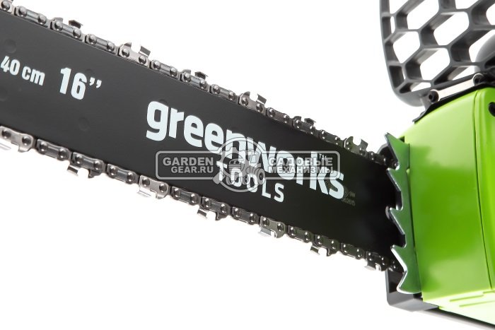 Пила аккумуляторная цепная GreenWorks GD40CS40 K4 (PRC, Li-ion, АКБ 4 А/ч, беcщеточный мотор, 40 см, 5.4 кг)