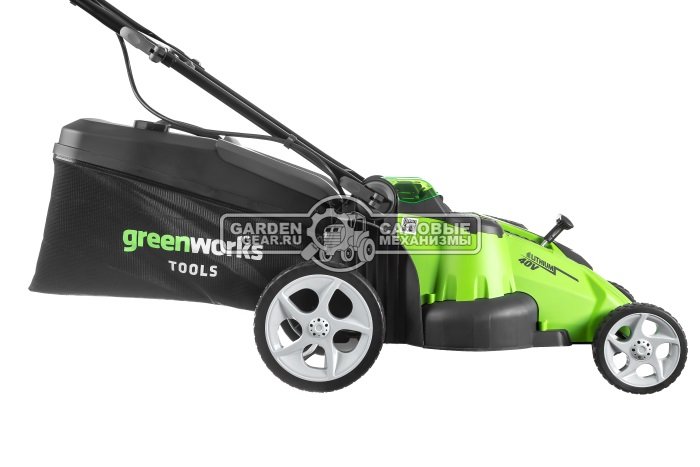 Газонокосилка аккумуляторная GreenWorks G40LM49DBK4 Twin Force с АКБ 4 А/ч и ЗУ (PRC, 40В, 49 см, 2 слота для АКБ, пластик, мульчир., 60 л, 19.3 кг)