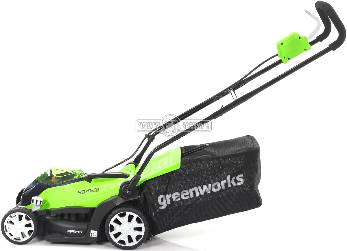 Газонокосилка аккумуляторная GreenWorks G40LM35K4 с АКБ 4 А/ч и ЗУ (PRC, 40В, 35 см, пластик, мульчирование, 40 л, 14.7 кг)