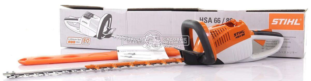 Кусторез аккумуляторный Stihl HSA 86 SET c AP200 и AL300 (AUT, 36В Pro, длина реза 62 см, расстояние между зубьями 33 мм., 3.3 кг)