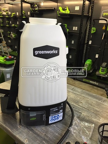 Опрыскиватель аккумуляторный GreenWorks GSP1250K4 с АКБ 4 А/ч и ЗУ (PRC, 24В, ранцевый, 7.5 л, 2.2 л/мин, 2.9 кг)