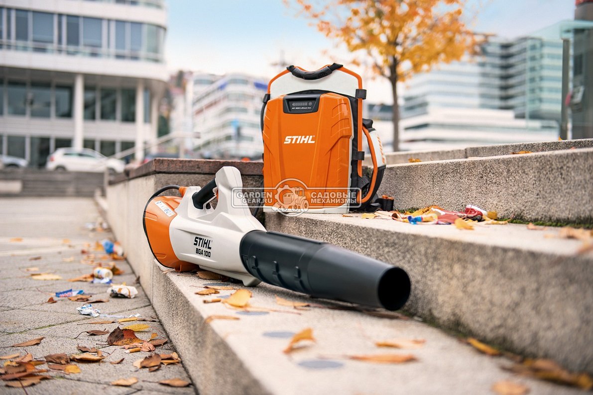 Воздуходувка аккумуляторная Stihl BGA 100 SET c АКБ AR 3000 и ЗУ AL 500 (AUT, 36В Pro, макс. расход воздуха 840 м3/ч., скорость 81 м/с., 2,5 кг.)