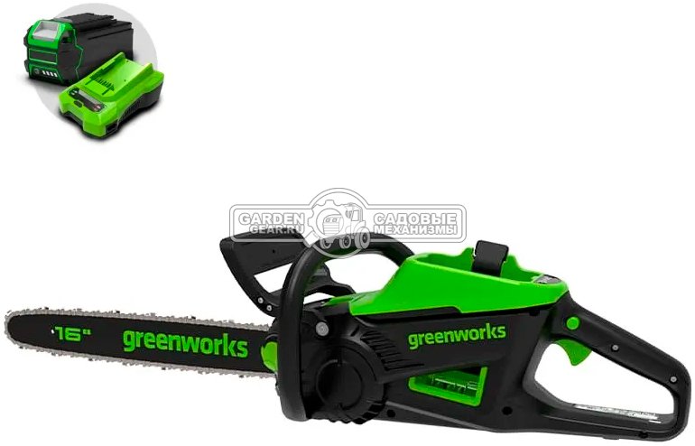 Пила аккумуляторная цепная GreenWorks GD60CS25 16&quot; c АКБ 4 А/ч и ЗУ (PRC, BL 60В, 3/8&quot;-1.3-56E, 4.7 кг)