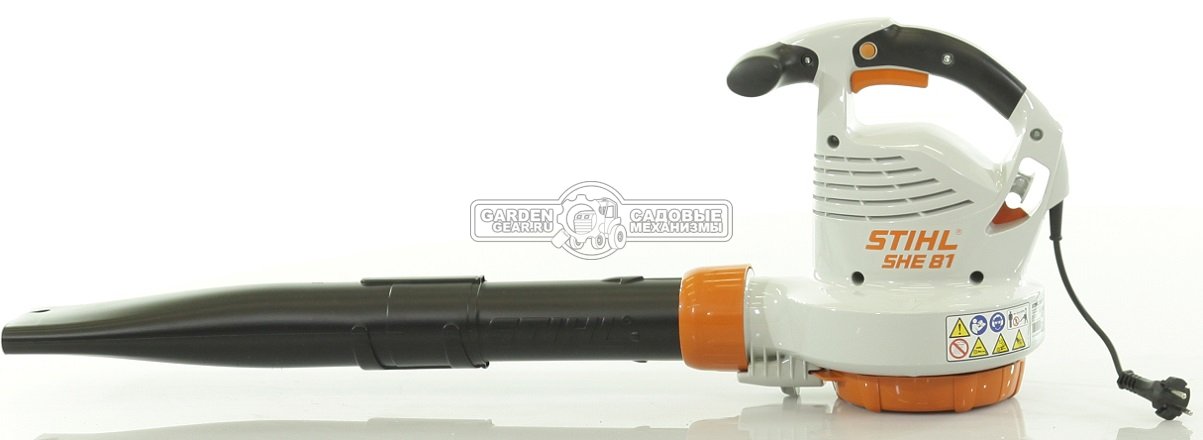 Садовый пылесос воздуходувка электрическая Stihl SHE 81 (AUT, 1400 Вт, макс. расход воздуха 750 м3/ч, скорость 76 м/с., мешок, 4,4 кг.)