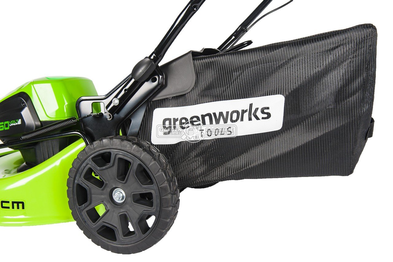 Газонокосилка аккумуляторная GreenWorks GD60LM46HPK4 с АКБ 4 А/ч и ЗУ (PRC, BL 60В, 46 см, сталь, 3 в 1, 60 л, 24 кг)