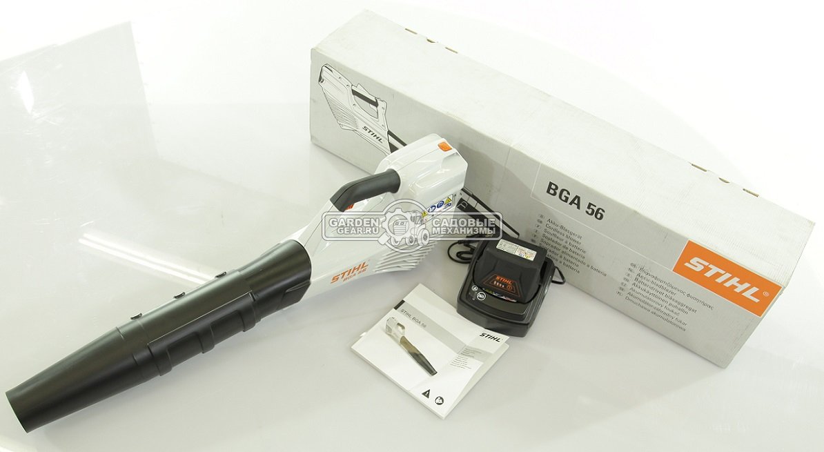 Воздуходувка аккумуляторная Stihl BGA 56 SET с АКБ AK 20 и ЗУ AL 101 (AUT, 36В Compact, макс. расход воздуха 600 м3/ч, скорость 54 м/с., 3,3 кг.)