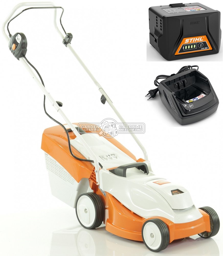 Газонокосилка аккумуляторная Stihl RMA 235.0 SET с АКБ AK 20 и ЗУ AL 101 (AUT, Compact 36В, 33 см, несамоходная, травосборник 30 л, пластик, 15,2 кг.)