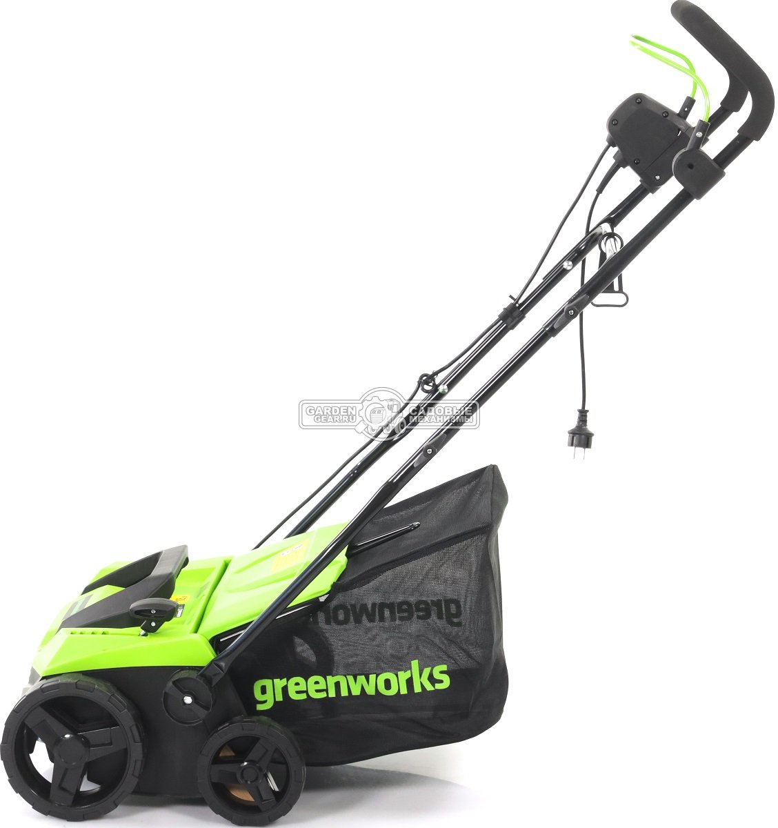 Вертикуттер - аэратор электрический GreenWorks GDT15 (PRC, 1500 Вт, 36 см., ножи + пружины, 45 л, 12.8 кг)