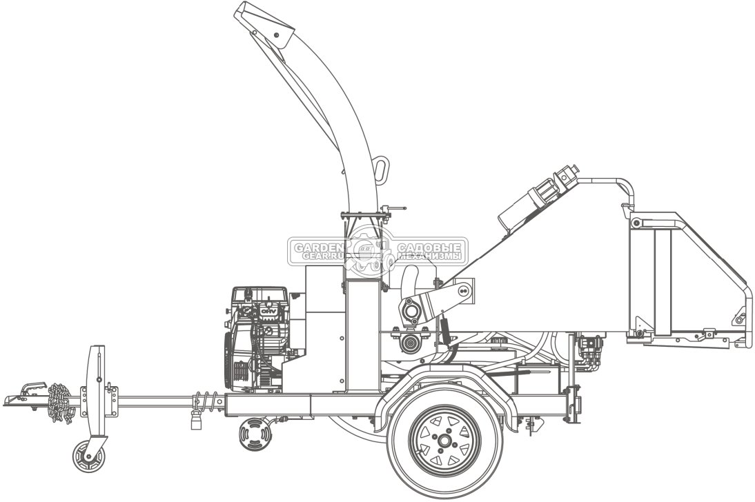 Измельчитель веток ZimAni LS 150 D на колесном шасси (PRC, Loncin, 25 л.с., ветки до 150 мм, одноосный прицеп, 650 кг)