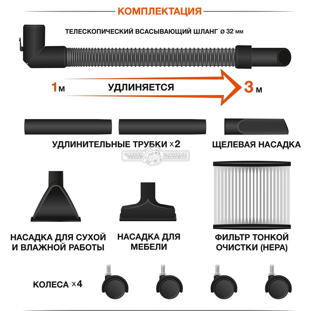 Пылесос аккумуляторный Daewoo DAVC 1621Li SET для сухой и влажной уборки (PRC, 21В, 4,0 Ач, 1800 л/мин, 210 мбар, контейнер 16 л, шланг, 4,0 кг.)