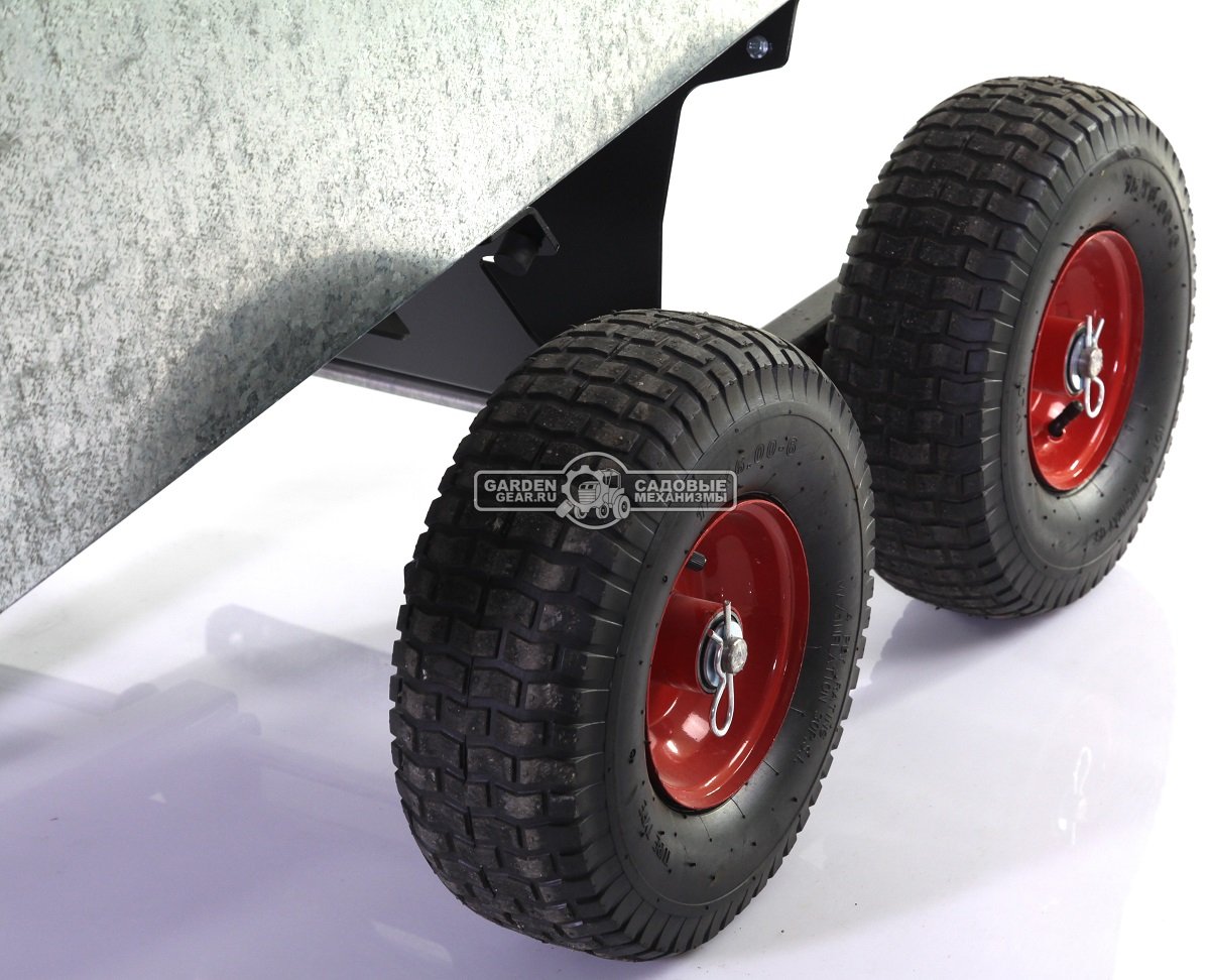 Тележка - прицеп ZimAni Stainless steel 500S 4WD с бортами для садовых тракторов, с механизмом опрокидывания (4 колеса, оцинкованной сталь, 500 кг)