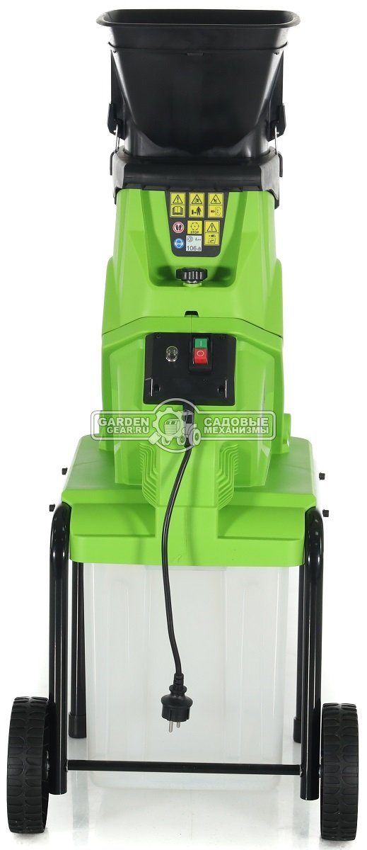 Садовый измельчитель веток электрический GreenWorks GACSB 2500W (PRC, 2500 Вт, ветки до 40 мм, контейнер 40 л, 14 кг)