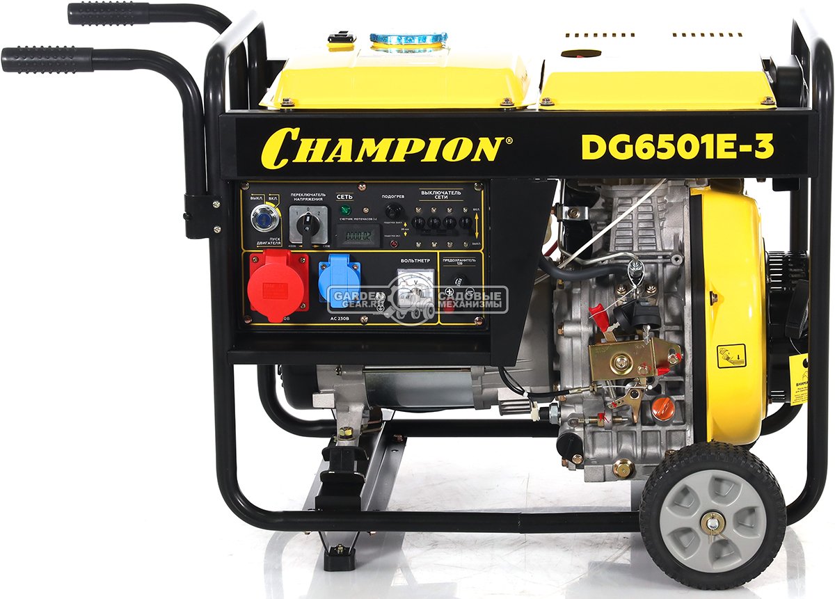 Дизельный генератор Champion DG6501E-3 трехфазный (PRC, Champion, 474 см3/8.9 л.с., 6.2/6.8 кВт, электростартер, 12.5 л, 103 кг)