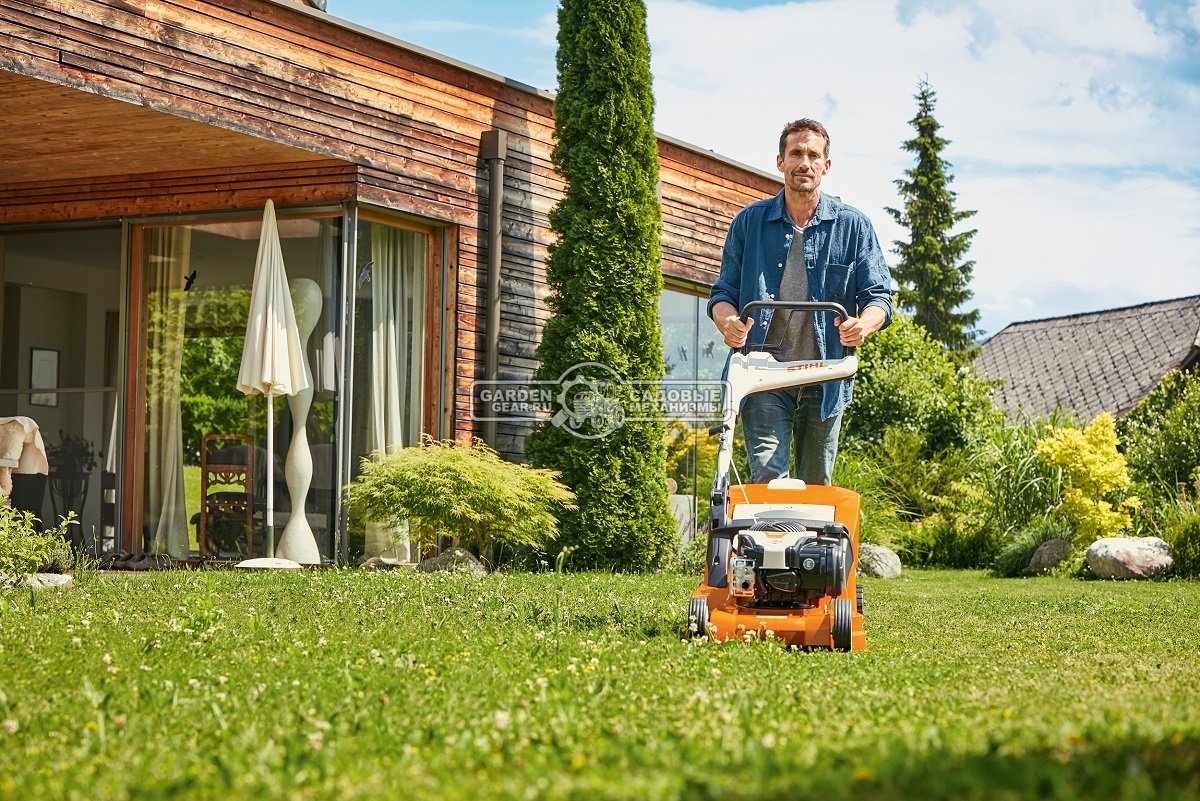 Газонокосилка бензиновая Stihl RM 448.0 TC (AUT, самоходная задний привод, 46 см., B&S 575 EX RS, 140 куб.см., пластик, 55 л., монорукоятка, 27 кг.)