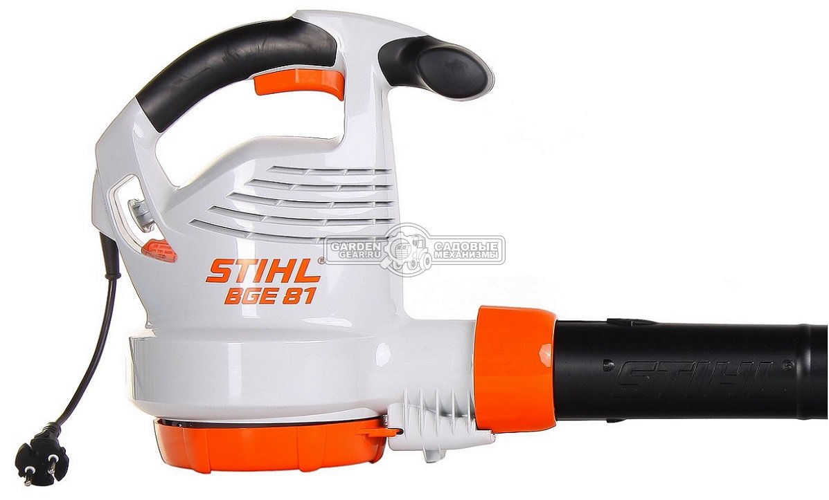 Воздуходувка электрическая Stihl BGE 81 (AUT, 1400 Вт, макс. расход воздуха 750 м3/ч, скорость 76 м/с., мягкая рукоятка, очки, 3,3 кг.)