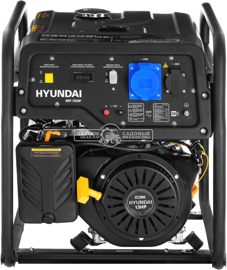 Бензиновый генератор Hyundai HHY 7020F (PRC, Hyundai, 389 см3, 5,0/5,5 кВт, 25 л, ручной стартер, 72 кг)