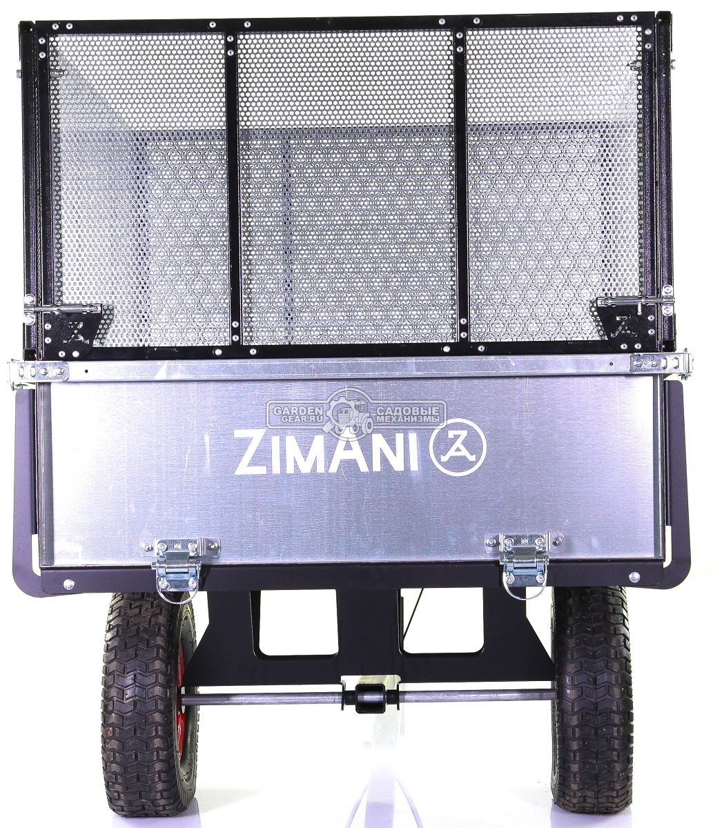Тележка - прицеп ZimAni Stainless steel 500S с бортами для садовых тракторов, с механизмом опрокидывания (оцинкованной сталь, 500 кг)