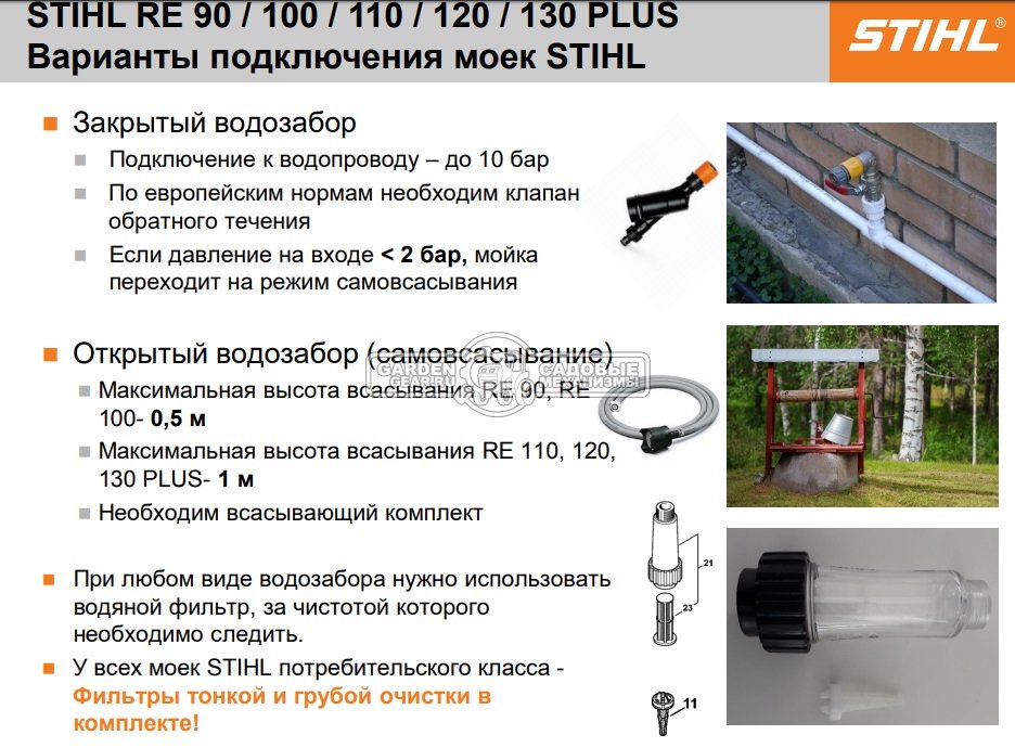 Мойка высокого давления Stihl RE 90 (PRC, 10-100/120 Бар, 350/520 л/ч, шланг 6 м, 9.6 кг)