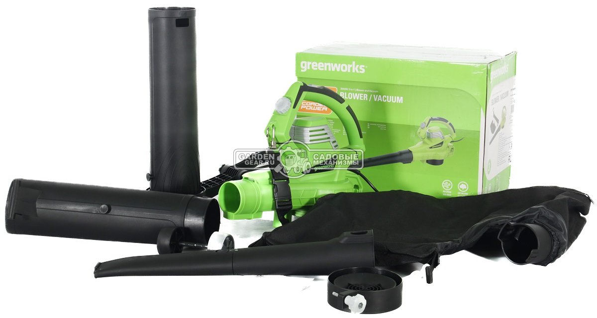 Садовый пылесос/воздуходувка электрическая GreenWorks BL3000 (PRC, 3000 Вт, 320 км/ч, 14 м3/мин, 40 л, 4.5 кг)