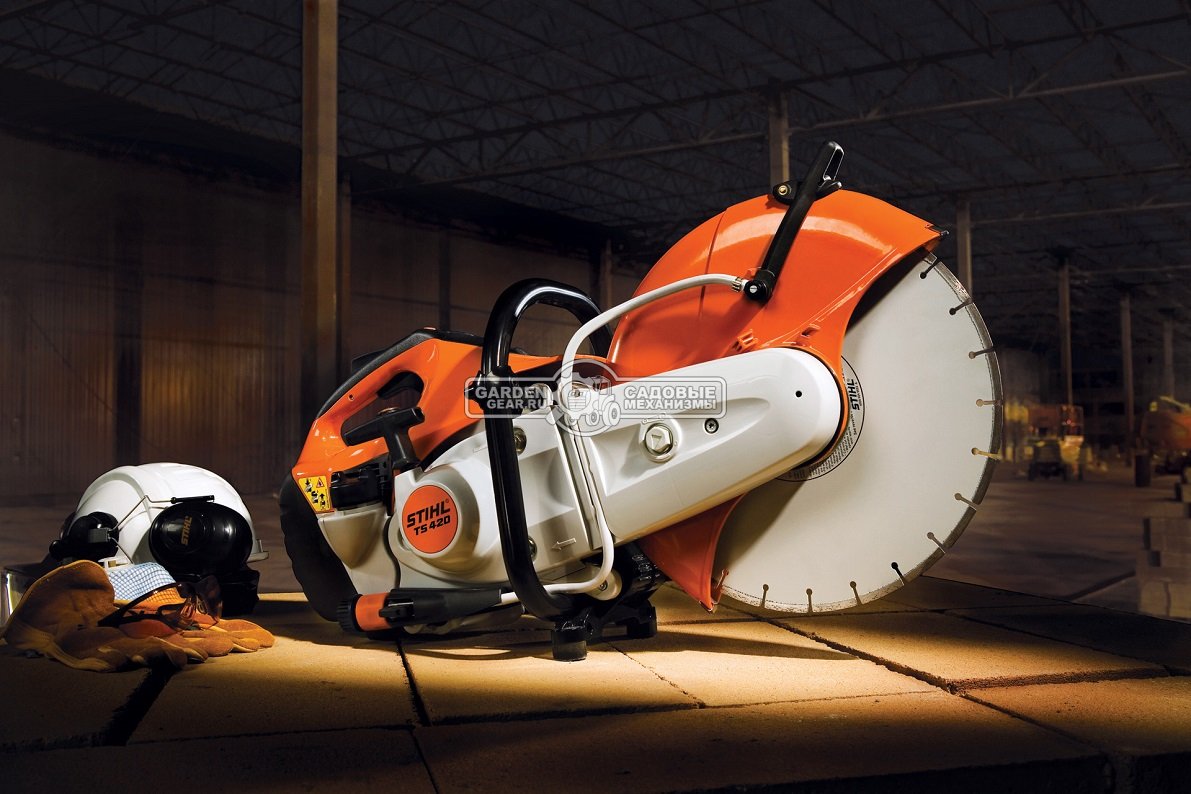 Бензорез Stihl TS 420 (GER, 66,7 куб.см., 3,2 кВт/4,4 л.с., диаметр круга 350 мм., глубина реза 125 мм., 9,6 кг.)