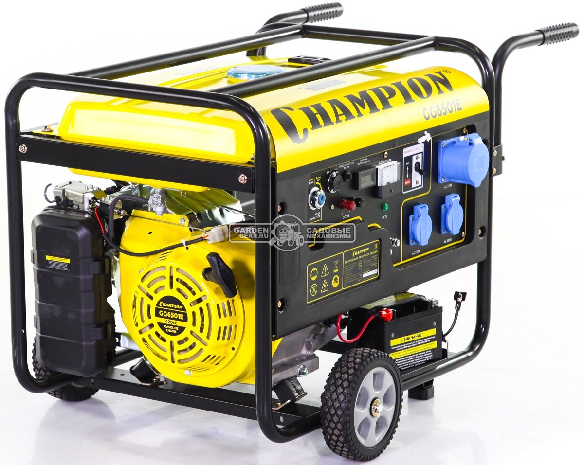 Бензиновый генератор Champion GG6501E (PRC, Champion, 420 см3/15 л.с., 5.0/5.5 кВт, электростарт + ATS, 25 л, 81.5 кг)