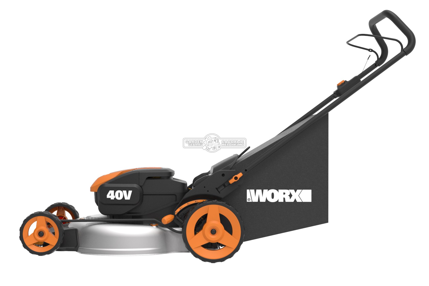 Газонокосилка аккумуляторная Worx WG751E с 2 АКБ 4 А/ч и ЗУ (PRC, 2х20В, 48 см, сталь, мульчирование, 50 л, 21 кг, снят с производства)