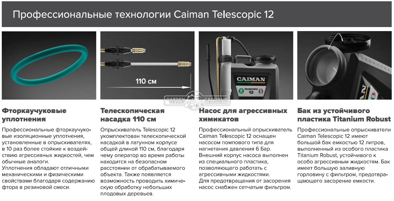 Опрыскиватель ранцевый Caiman Telescopic 12 (12 л., 6 бар, телескопическая штанга 1,1 м., пластиковая помпа, 3,4 кг.)