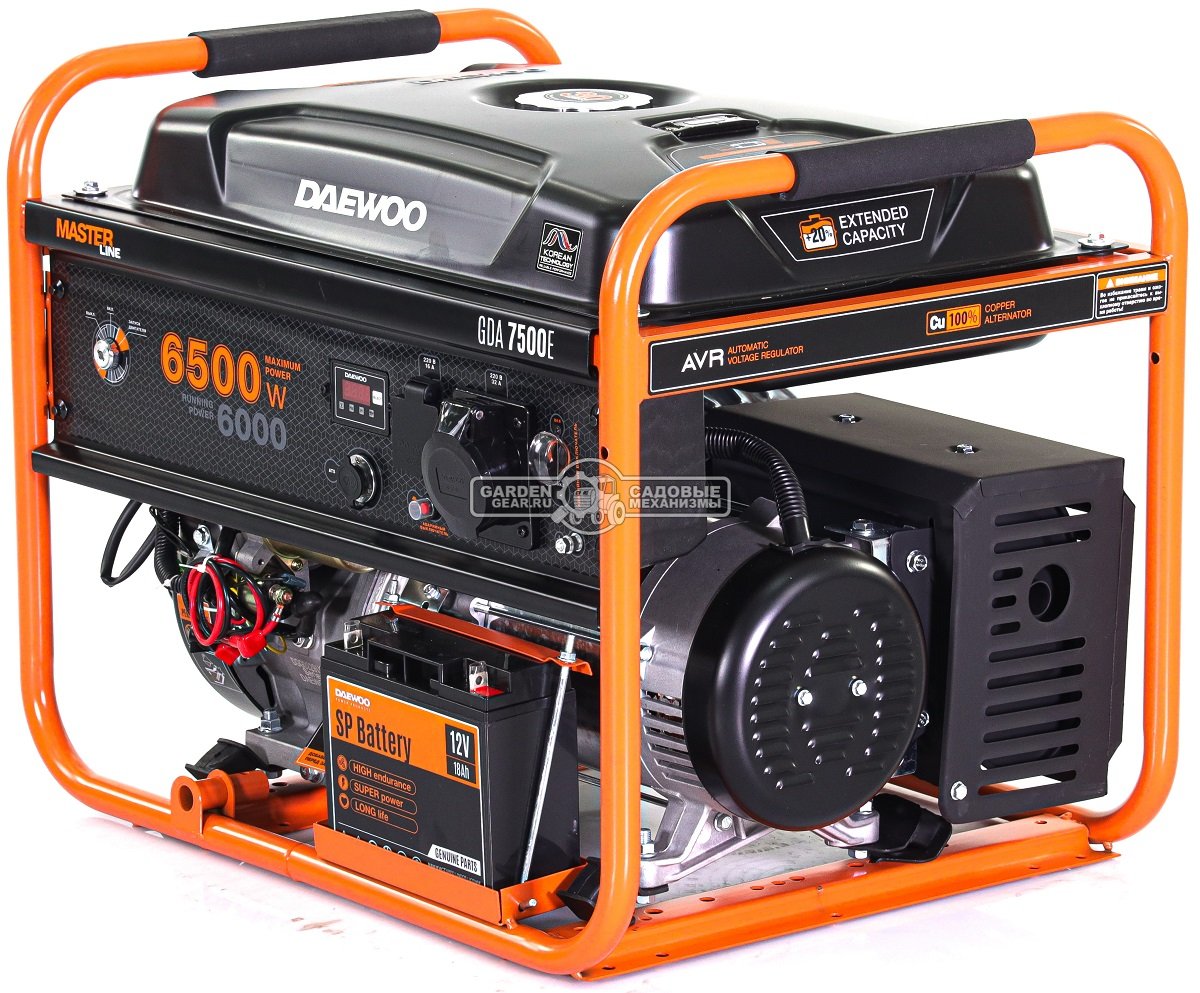 Бензиновый генератор Daewoo GDA 7500E (PRC, 420 см3, 6,0/6,5 кВт, 30 л., электростартер, разъем ATS, 81,3 кг.)