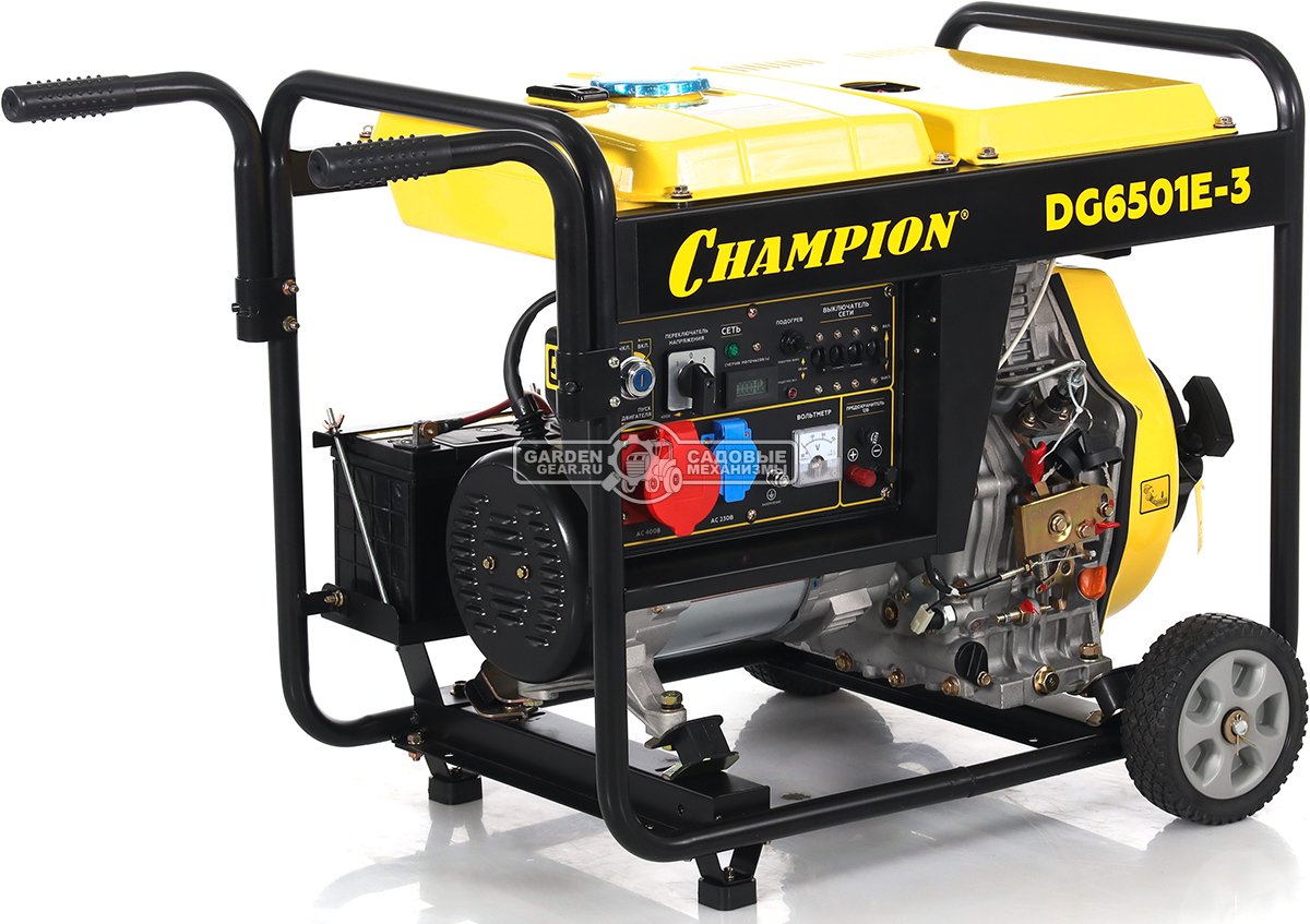 Дизельный генератор Champion DG6501E-3 трехфазный (PRC, Champion, 474 см3/8.9 л.с., 6.2/6.8 кВт, электростартер, 12.5 л, 103 кг)