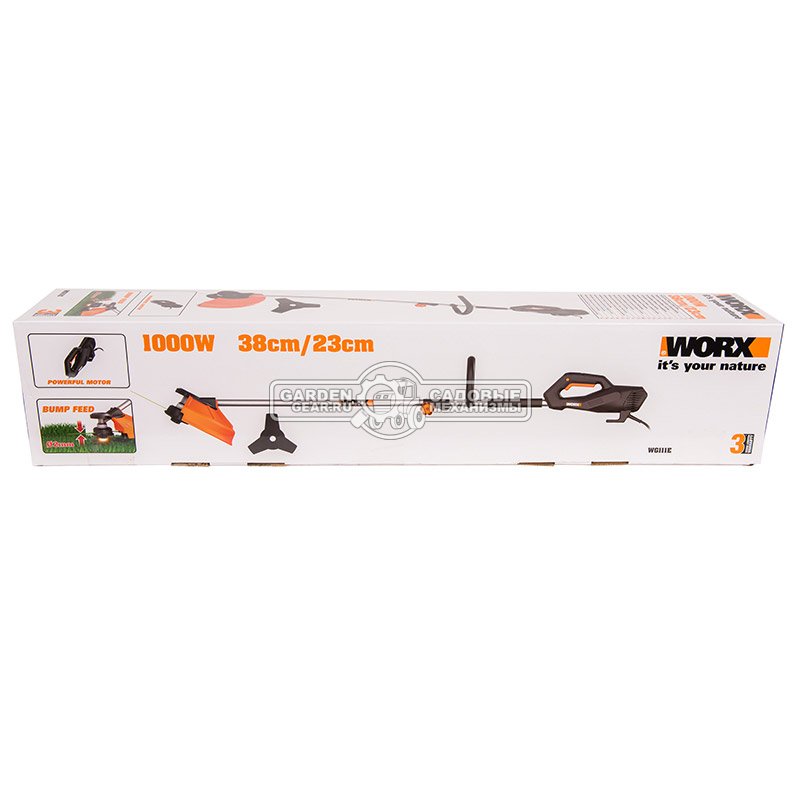 Электрокоса Worx WG111E (PRC, 1000 Вт, леска 2,0 мм + нож 3T, разбор. штанга, ремень, 4.0 кг)